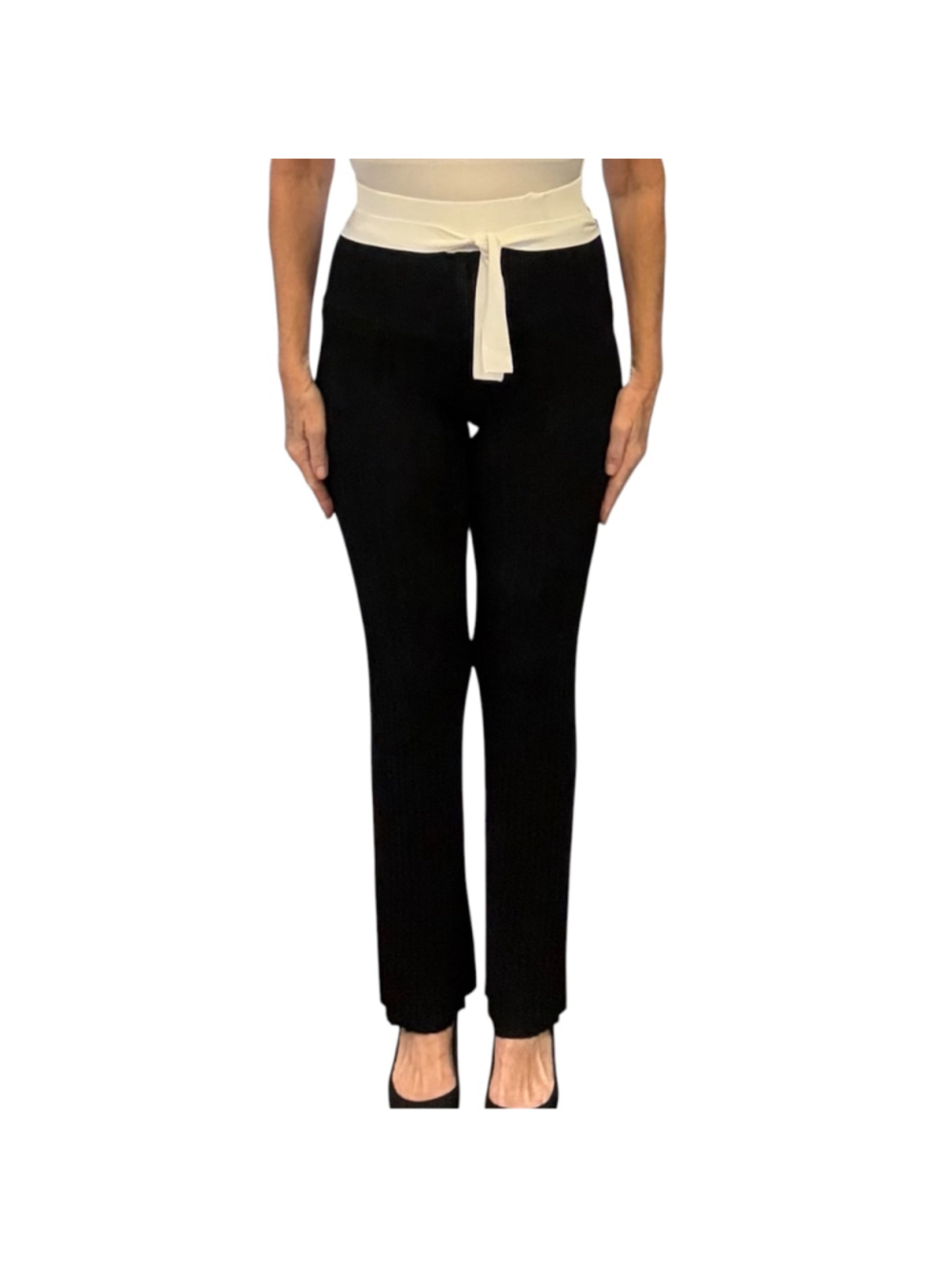 REMAIN Birger Christensen Ami Ribbed Knit Straight Pants Black Cream Size 34 NWT